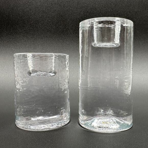 Recycled Glass Taper Candle Holders Made in Thailand Ice Glass Round Cylinder x2 - Picture 6 of 13